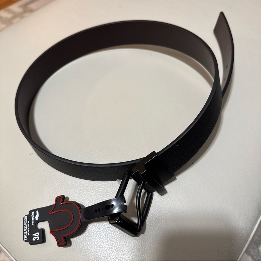 True Religion Mens Reversible Belt Black Roller Buckle NWT Sz36